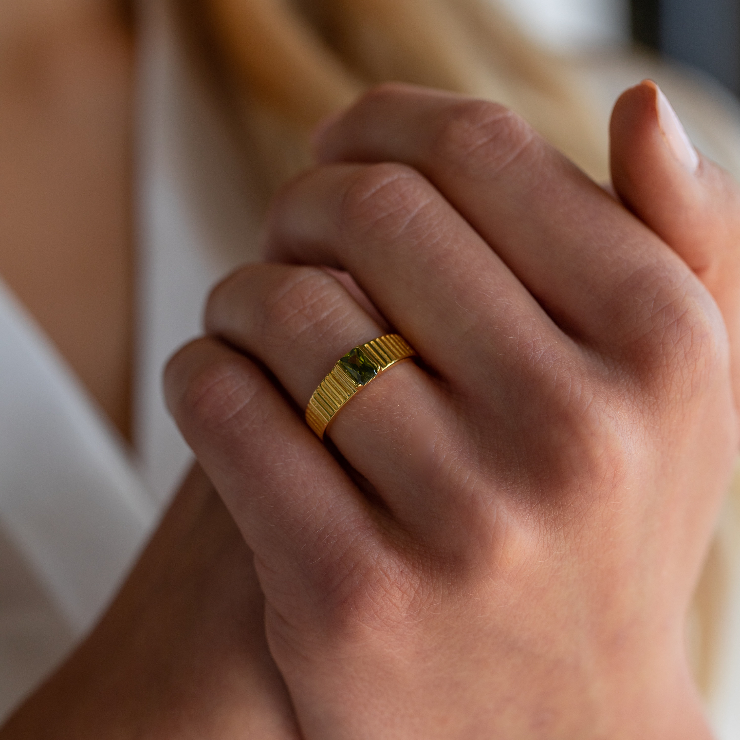 Gold Chunky Green Stone Signet Ring