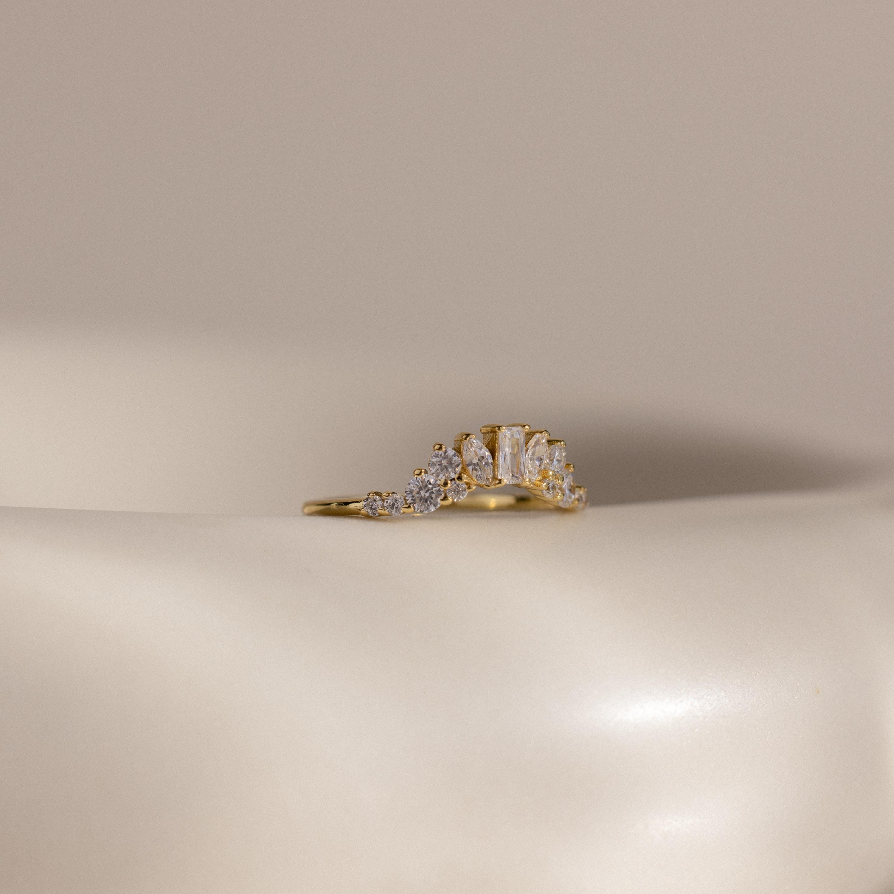 Dainty Gold V-Shaped Zircon Ring