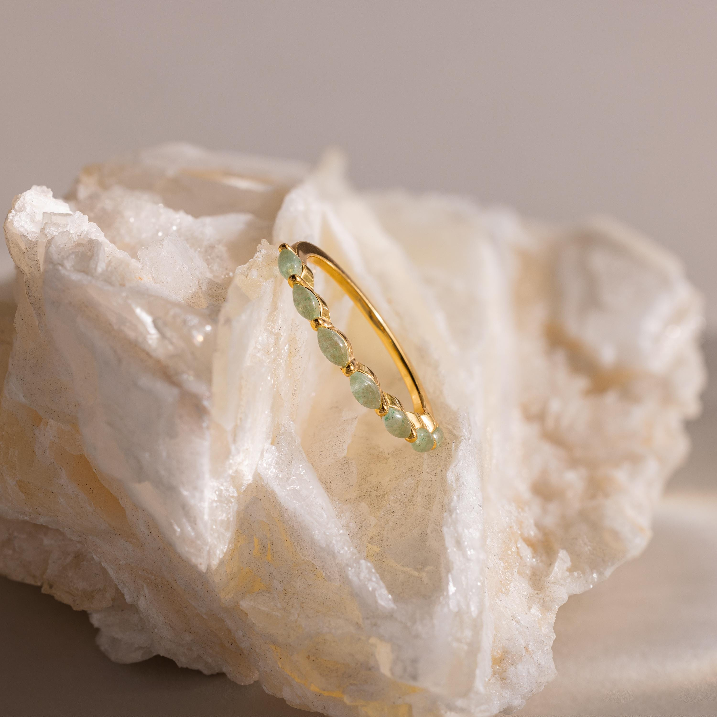 Gold Green Baguette Stone Ring